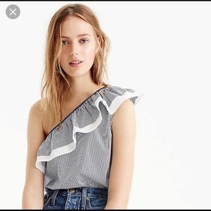 NEVER WORN! J. Crew One Shoulder Ruffle Stripe Top